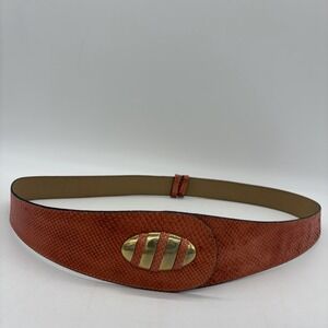 Vintage Laura Lei Womens Belt Genuine Snakeskin Orange Gold Adjustable Argentina